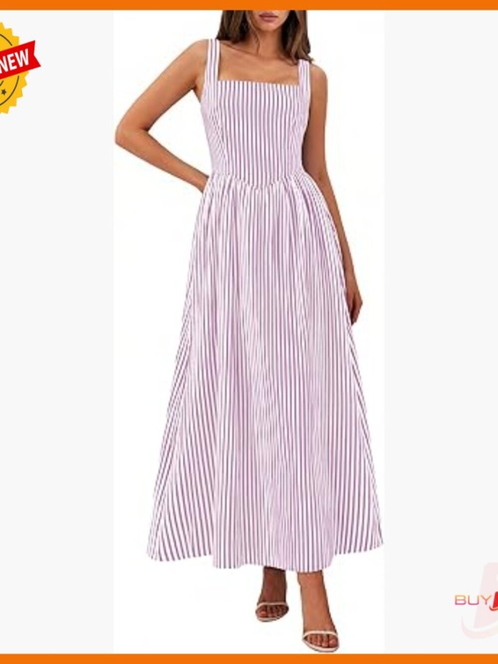 Striped Maxi Dress with Pockets, Smocked Back, Square Neck, Summer Beach